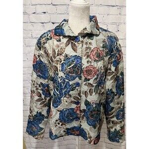 Persona Multi Color Floral Crinkle Jacket Reversable Vintage Size XL